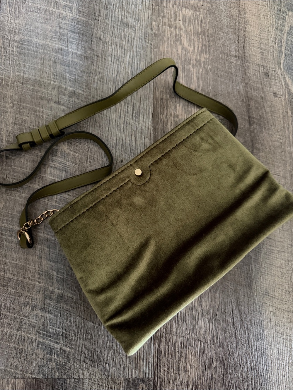 Olive Green Velvet Crossbody Bag
